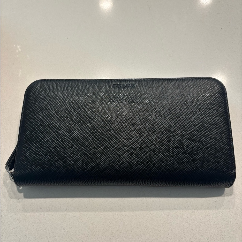 Prada Saffiano Leather Zip Around Wallet in Black – Authentic, COA included!